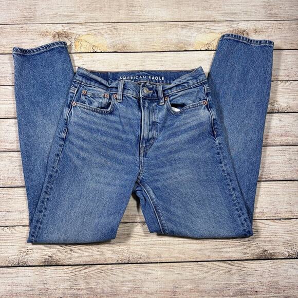 American Eagle Outfitters Denim - American Eagle Ankle Straight Super High Rise Blue Jeans Distressed Size 0 Reg